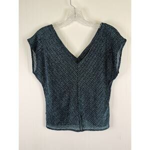 Vintage Sheer Metallic‎ Cropped Blouse Medium Blue Black Sheer Cyber Rave Disco